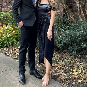 Blue/grey velvet high-low dress